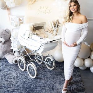 White rouched dress ( off the shoulder) bridal / baby shower